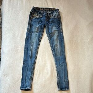 Rock Revival Blue Skinny Jeans with Stretch and Fading